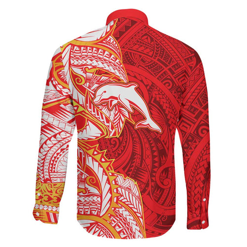Dolphins Family Matching Off The Shoulder Long Sleeve Dress and Hawaiian Shirt Polynesian Tribal Tattoo Pacific Sport Art