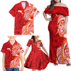 Dolphins Family Matching Off Shoulder Maxi Dress and Hawaiian Shirt Polynesian Tribal Tattoo Pacific Sport Art