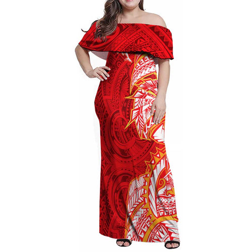 Dolphins Family Matching Off Shoulder Maxi Dress and Hawaiian Shirt Polynesian Tribal Tattoo Pacific Sport Art
