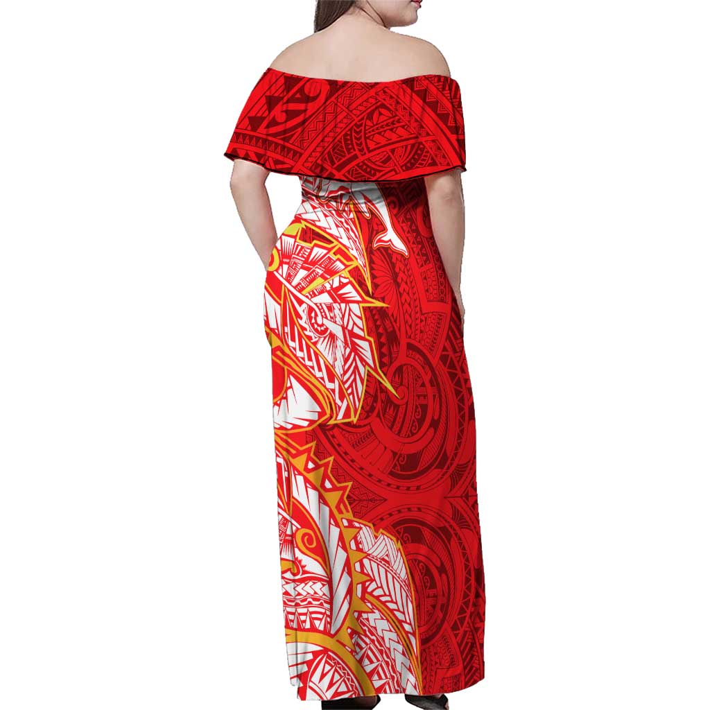 Dolphins Family Matching Off Shoulder Maxi Dress and Hawaiian Shirt Polynesian Tribal Tattoo Pacific Sport Art