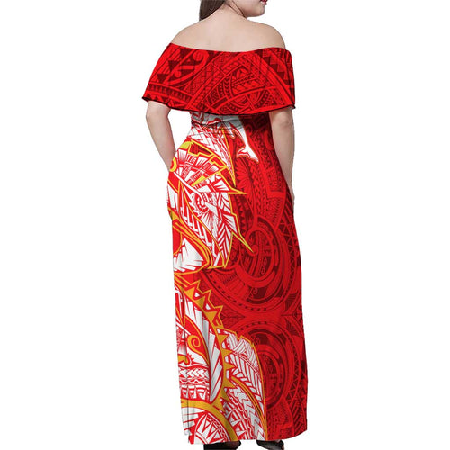Dolphins Family Matching Off Shoulder Maxi Dress and Hawaiian Shirt Polynesian Tribal Tattoo Pacific Sport Art