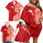 Dolphins Family Matching Off Shoulder Short Dress and Hawaiian Shirt Polynesian Tribal Tattoo Pacific Sport Art