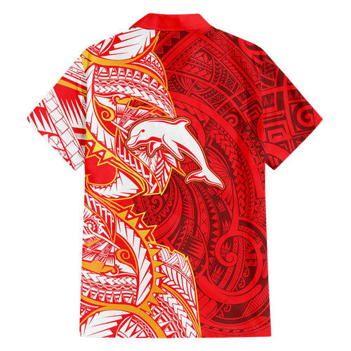 Dolphins Family Matching Off Shoulder Short Dress and Hawaiian Shirt Polynesian Tribal Tattoo Pacific Sport Art