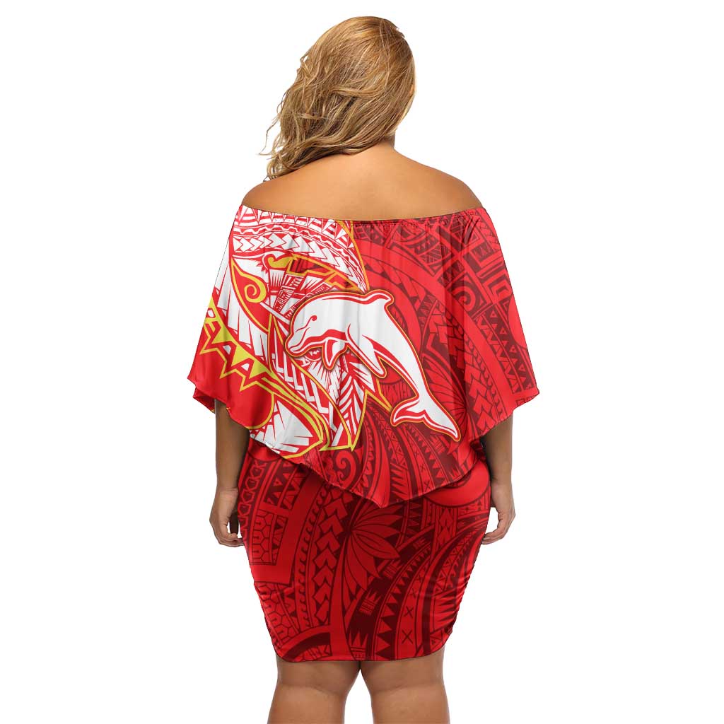 Dolphins Family Matching Off Shoulder Short Dress and Hawaiian Shirt Polynesian Tribal Tattoo Pacific Sport Art