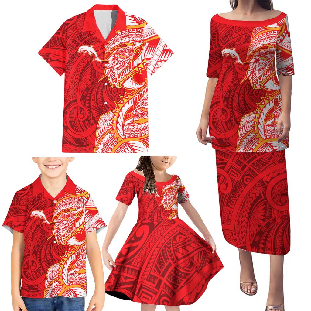 Dolphins Family Matching Puletasi and Hawaiian Shirt Polynesian Tribal Tattoo Pacific Sport Art