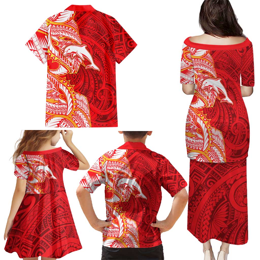 Dolphins Family Matching Puletasi and Hawaiian Shirt Polynesian Tribal Tattoo Pacific Sport Art