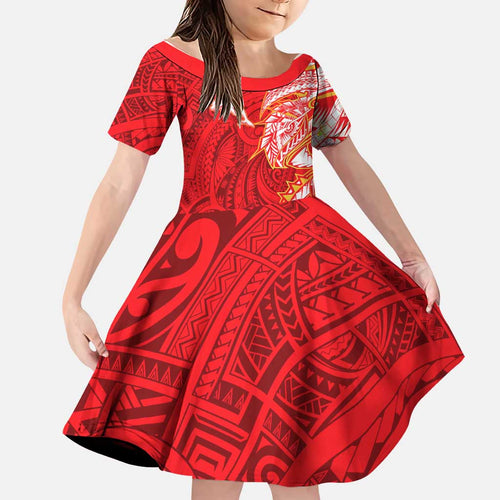 Dolphins Family Matching Short Sleeve Bodycon Dress and Hawaiian Shirt Polynesian Tribal Tattoo Pacific Sport Art