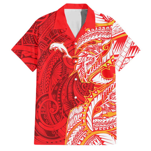 Dolphins Family Matching Short Sleeve Bodycon Dress and Hawaiian Shirt Polynesian Tribal Tattoo Pacific Sport Art