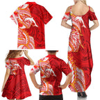 Dolphins Family Matching Summer Maxi Dress and Hawaiian Shirt Polynesian Tribal Tattoo Pacific Sport Art