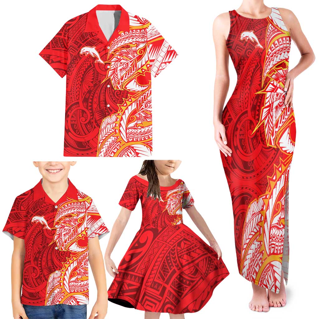 Dolphins Family Matching Tank Maxi Dress and Hawaiian Shirt Polynesian Tribal Tattoo Pacific Sport Art