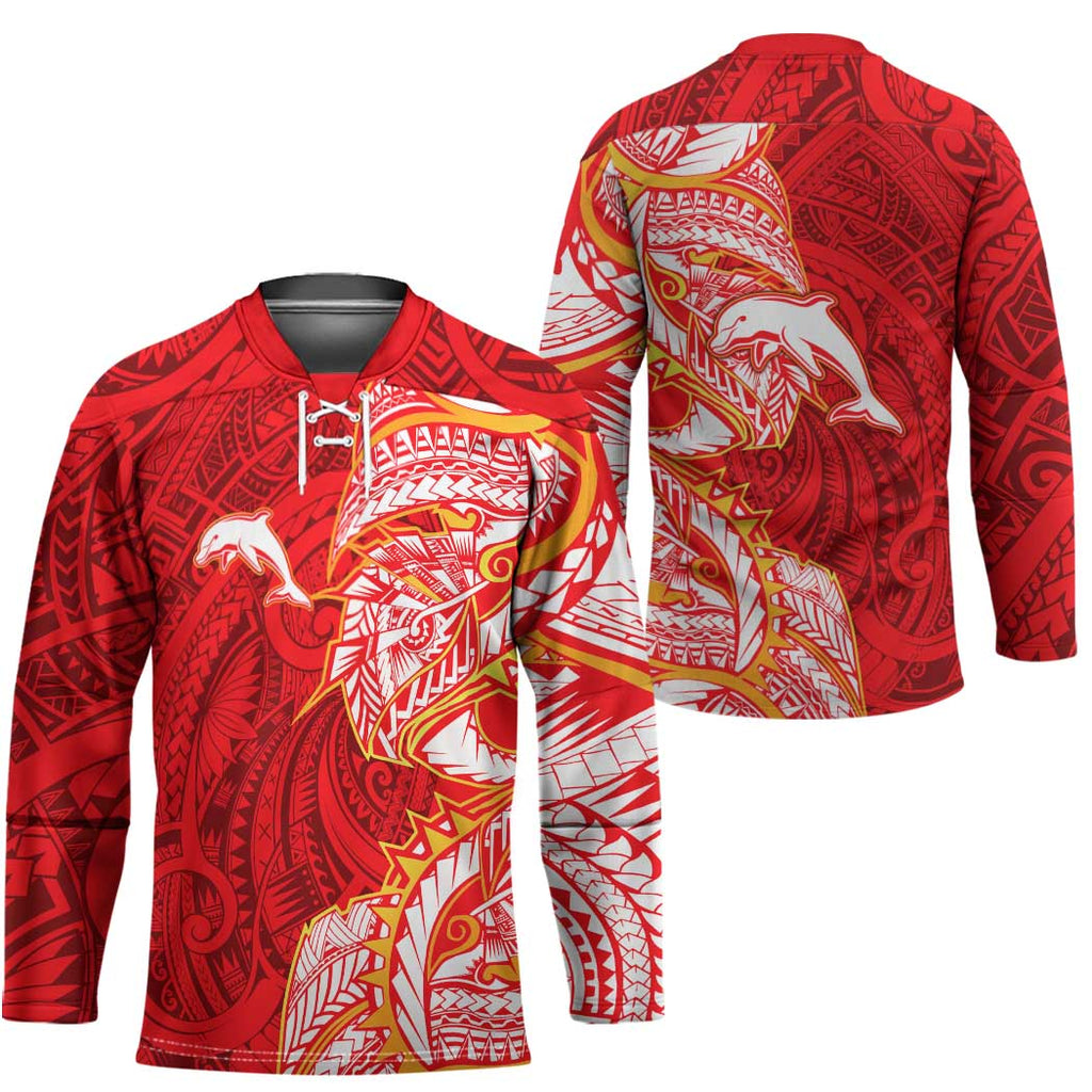 Dolphins Hockey Jersey Polynesian Tribal Tattoo Pacific Sport Art