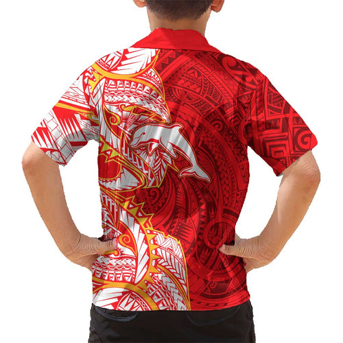 Dolphins Kid Hawaiian Shirt Polynesian Tribal Tattoo Pacific Sport Art
