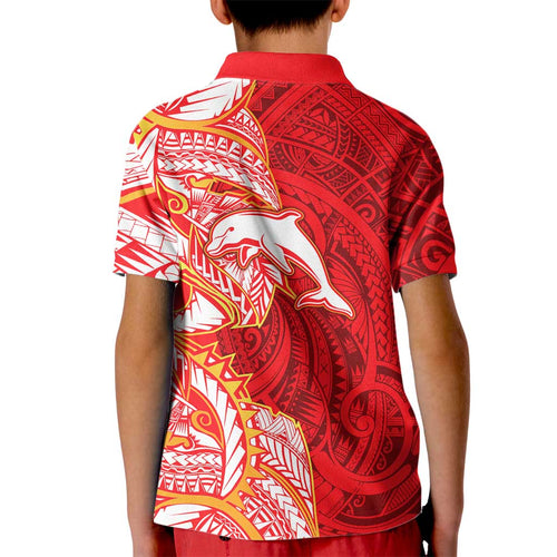 Dolphins Kid Polo Shirt Polynesian Tribal Tattoo Pacific Sport Art