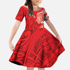 Dolphins Kid Short Sleeve Dress Polynesian Tribal Tattoo Pacific Sport Art