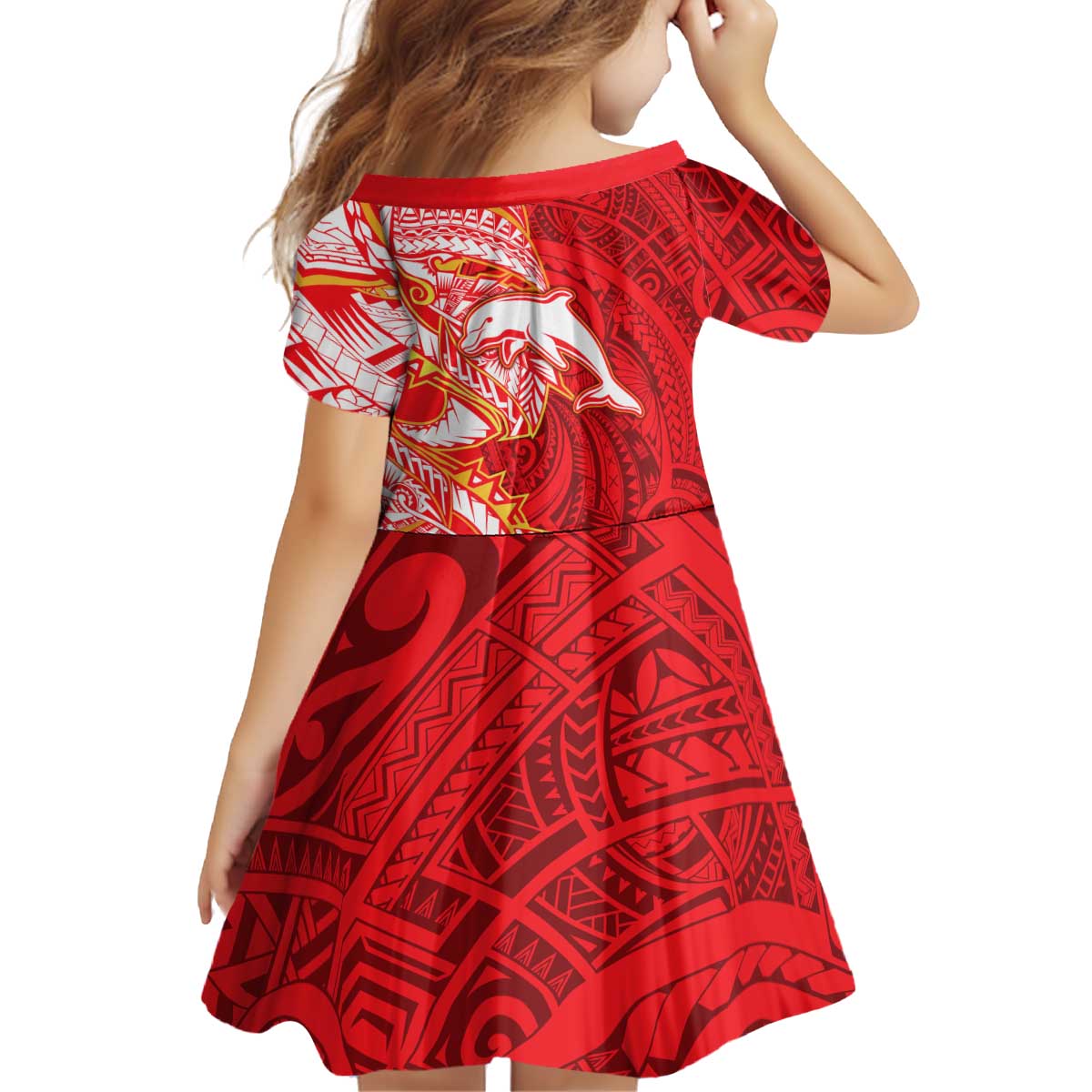 Dolphins Kid Short Sleeve Dress Polynesian Tribal Tattoo Pacific Sport Art