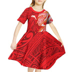 Dolphins Kid Short Sleeve Dress Polynesian Tribal Tattoo Pacific Sport Art