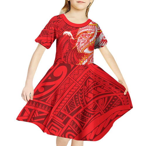 Dolphins Kid Short Sleeve Dress Polynesian Tribal Tattoo Pacific Sport Art