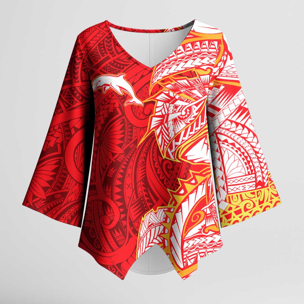 Dolphins Kimono Sleeve Blouse Polynesian Tribal Tattoo Pacific Sport Art