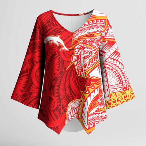 Dolphins Kimono Sleeve Blouse Polynesian Tribal Tattoo Pacific Sport Art