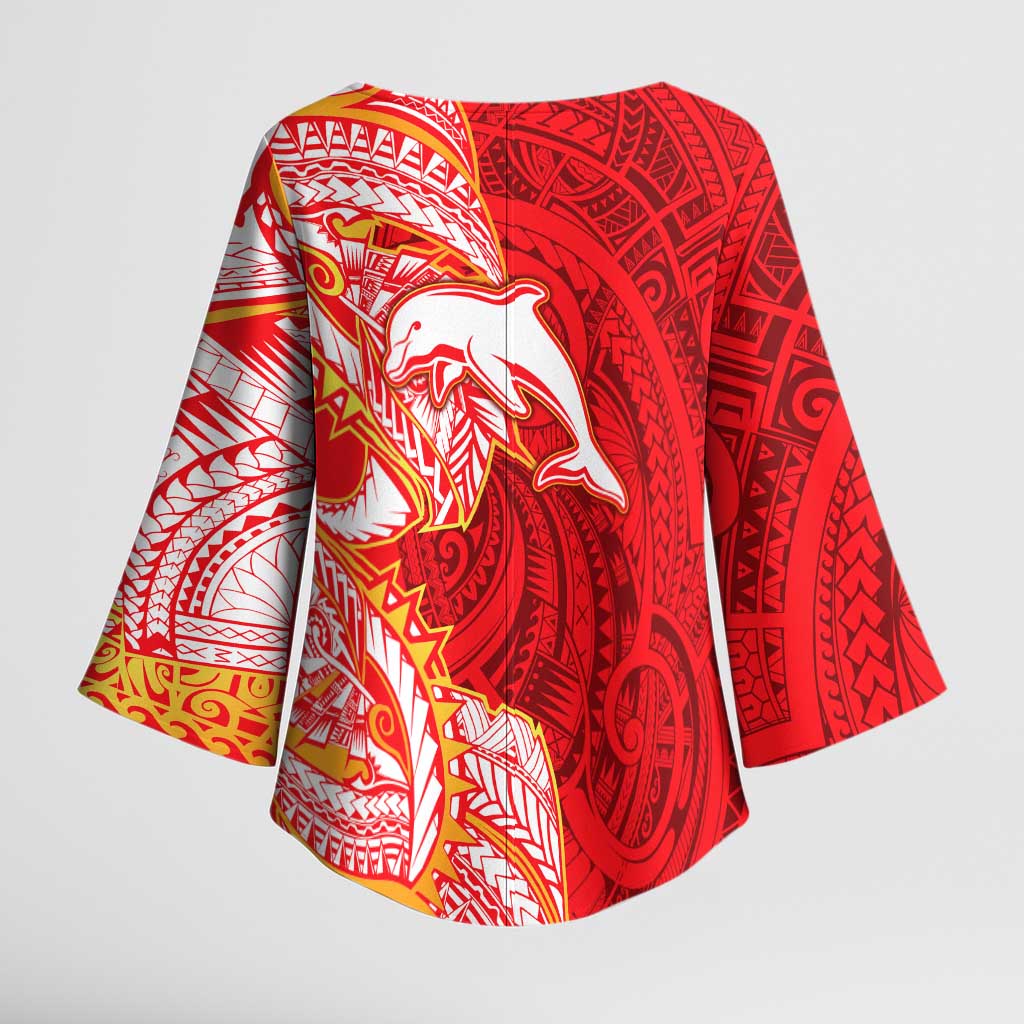 Dolphins Kimono Sleeve Blouse Polynesian Tribal Tattoo Pacific Sport Art