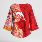 Dolphins Kimono Sleeve Blouse Polynesian Tribal Tattoo Pacific Sport Art
