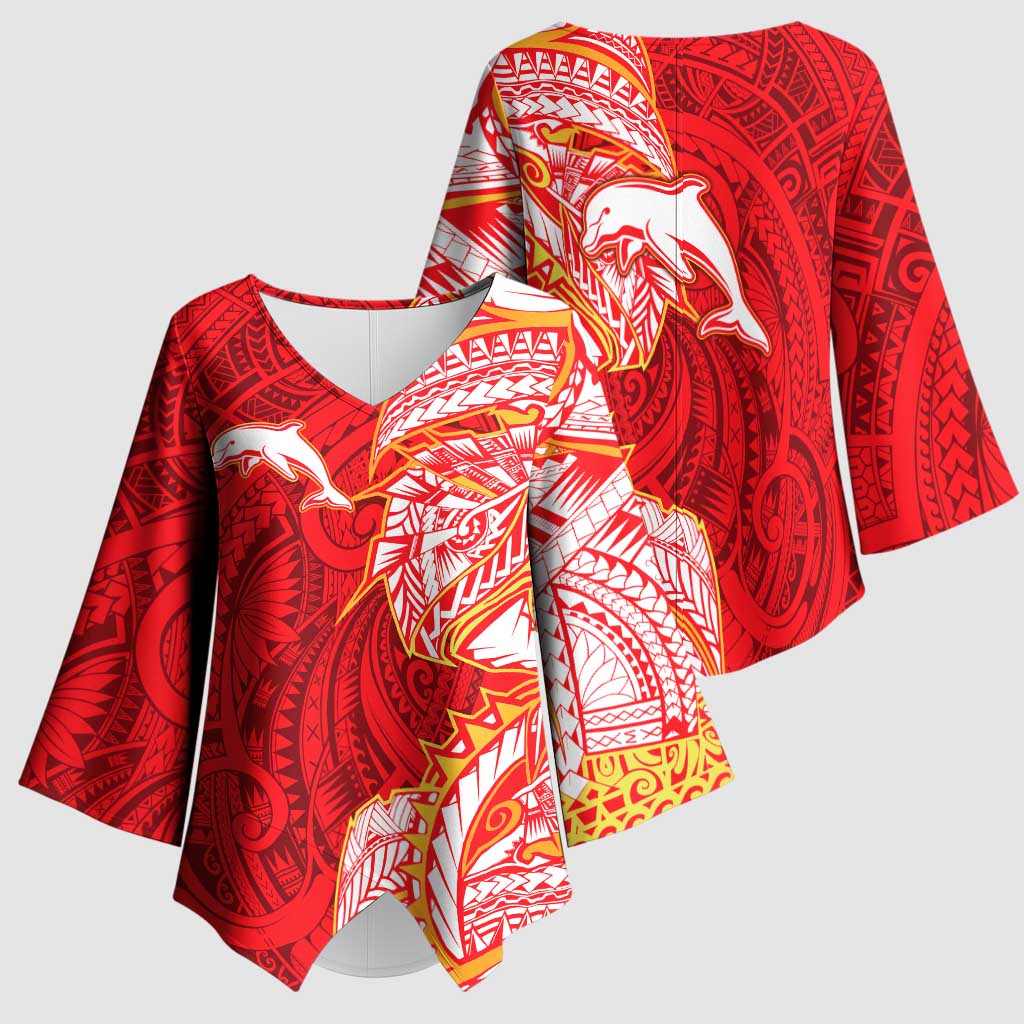 Dolphins Kimono Sleeve Blouse Polynesian Tribal Tattoo Pacific Sport Art