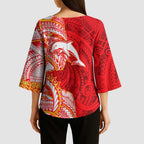 Dolphins Kimono Sleeve Blouse Polynesian Tribal Tattoo Pacific Sport Art