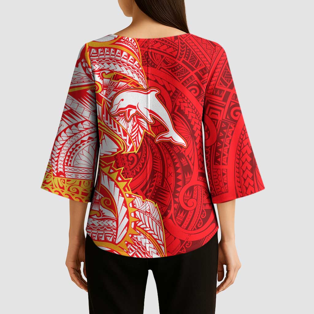 Dolphins Kimono Sleeve Blouse Polynesian Tribal Tattoo Pacific Sport Art