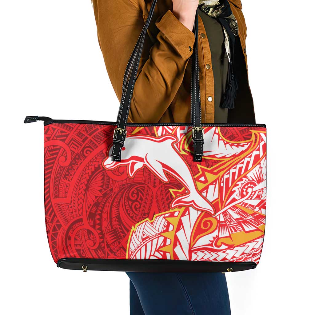 Dolphins Leather Tote Bag Polynesian Tribal Tattoo Pacific Sport Art
