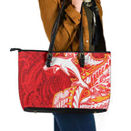 Dolphins Leather Tote Bag Polynesian Tribal Tattoo Pacific Sport Art