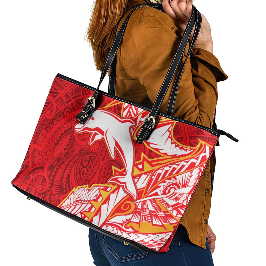 Dolphins Leather Tote Bag Polynesian Tribal Tattoo Pacific Sport Art