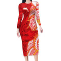 Dolphins Long Sleeve Bodycon Dress Polynesian Tribal Tattoo Pacific Sport Art