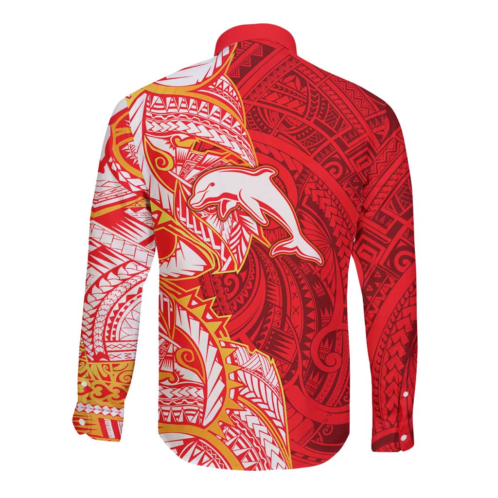 Dolphins Long Sleeve Button Shirt Polynesian Tribal Tattoo Pacific Sport Art