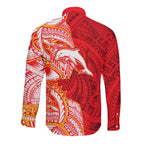 Dolphins Long Sleeve Button Shirt Polynesian Tribal Tattoo Pacific Sport Art