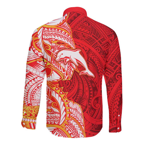 Dolphins Long Sleeve Button Shirt Polynesian Tribal Tattoo Pacific Sport Art