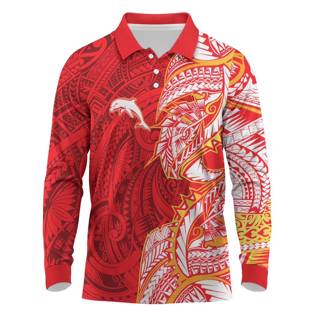 Dolphins Long Sleeve Polo Shirt Polynesian Tribal Tattoo Pacific Sport Art