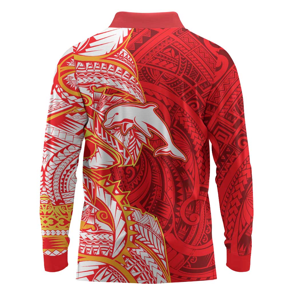 Dolphins Long Sleeve Polo Shirt Polynesian Tribal Tattoo Pacific Sport Art