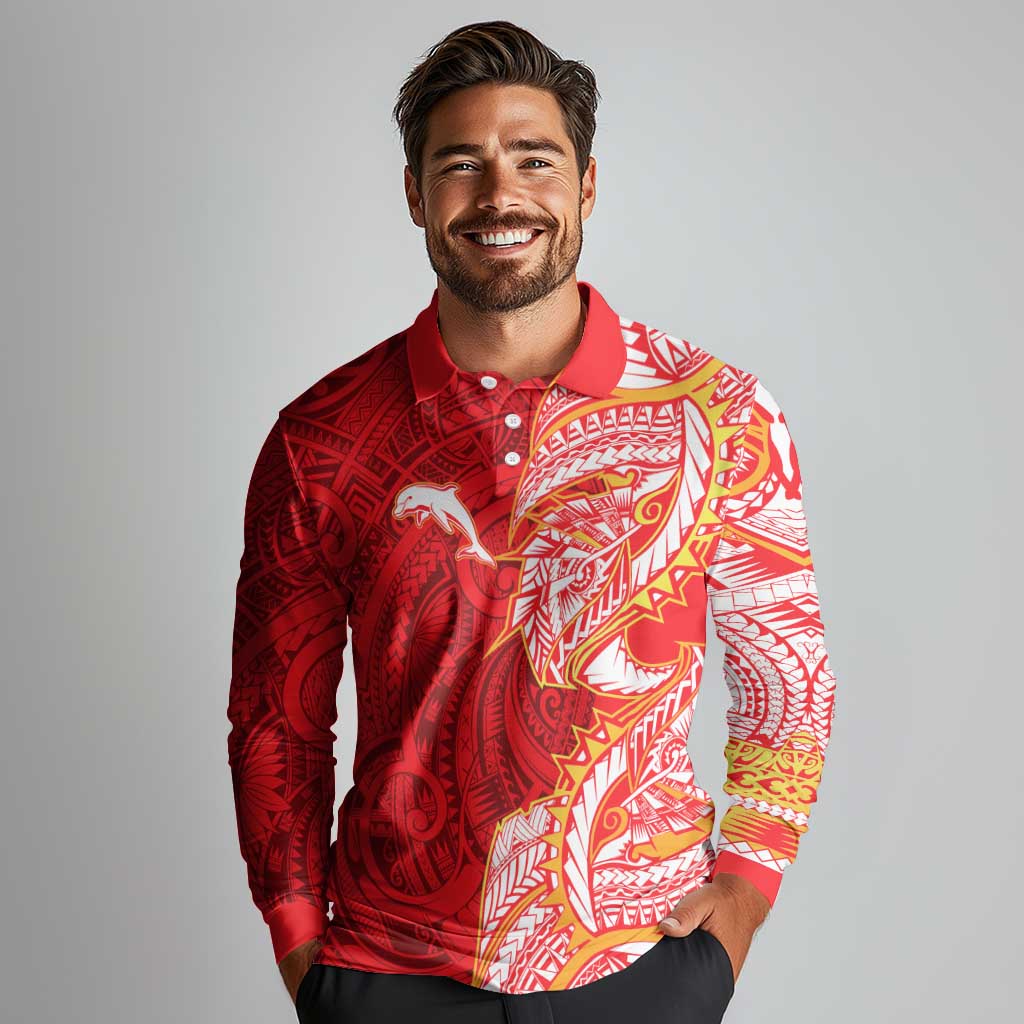 Dolphins Long Sleeve Polo Shirt Polynesian Tribal Tattoo Pacific Sport Art