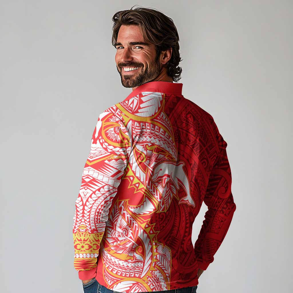 Dolphins Long Sleeve Polo Shirt Polynesian Tribal Tattoo Pacific Sport Art