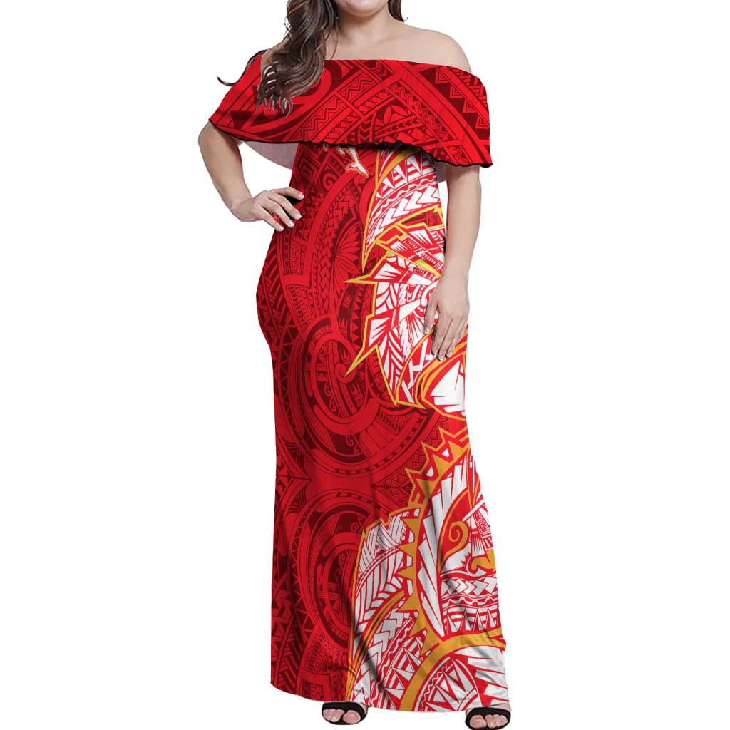 Dolphins Off Shoulder Maxi Dress Polynesian Tribal Tattoo Pacific Sport Art