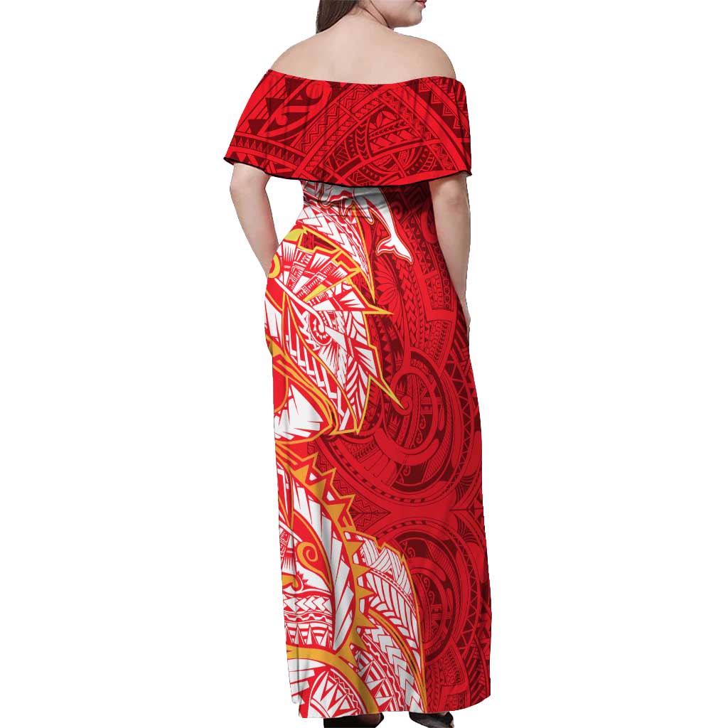 Dolphins Off Shoulder Maxi Dress Polynesian Tribal Tattoo Pacific Sport Art