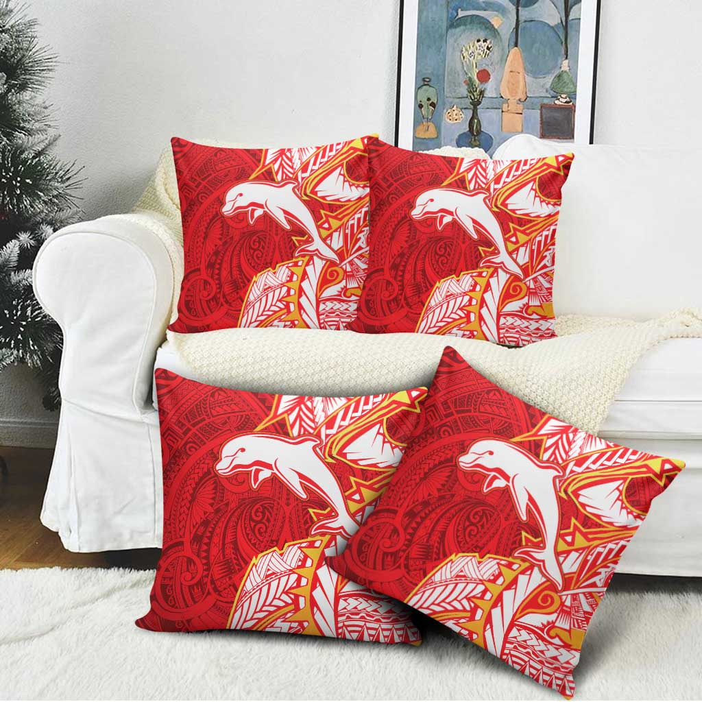 Dolphins Pillow Cover Polynesian Tribal Tattoo Pacific Sport Art