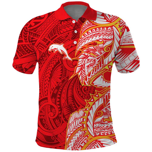 Dolphins Polo Shirt Polynesian Tribal Tattoo Pacific Sport Art
