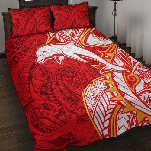 Dolphins Quilt Bed Set Polynesian Tribal Tattoo Pacific Sport Art