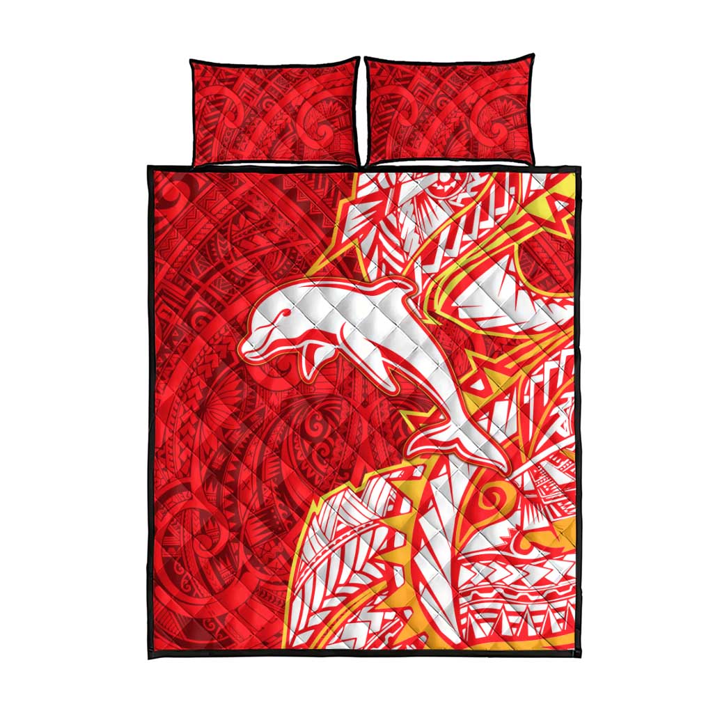 Dolphins Quilt Bed Set Polynesian Tribal Tattoo Pacific Sport Art