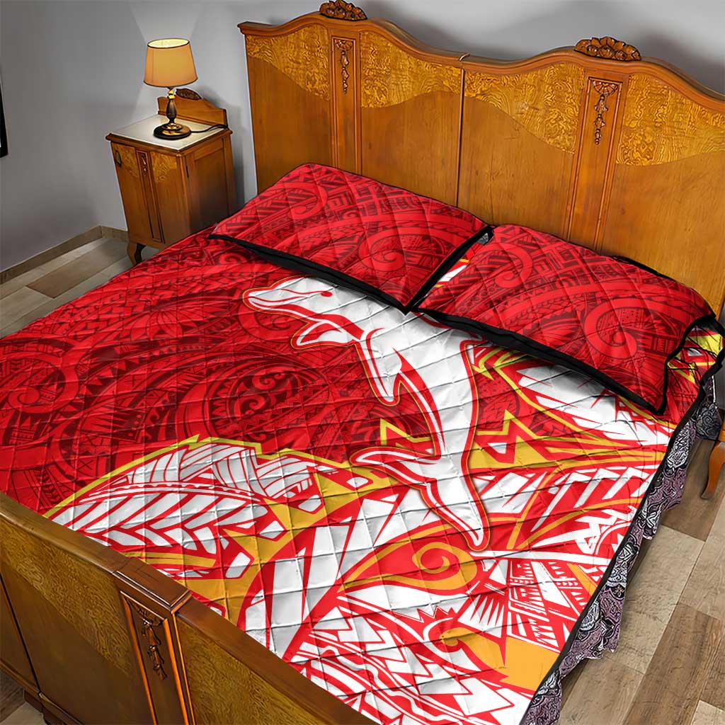 Dolphins Quilt Bed Set Polynesian Tribal Tattoo Pacific Sport Art