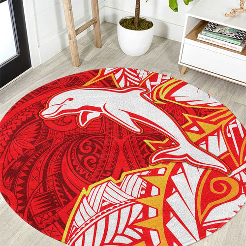 Dolphins Round Carpet Polynesian Tribal Tattoo Pacific Sport Art