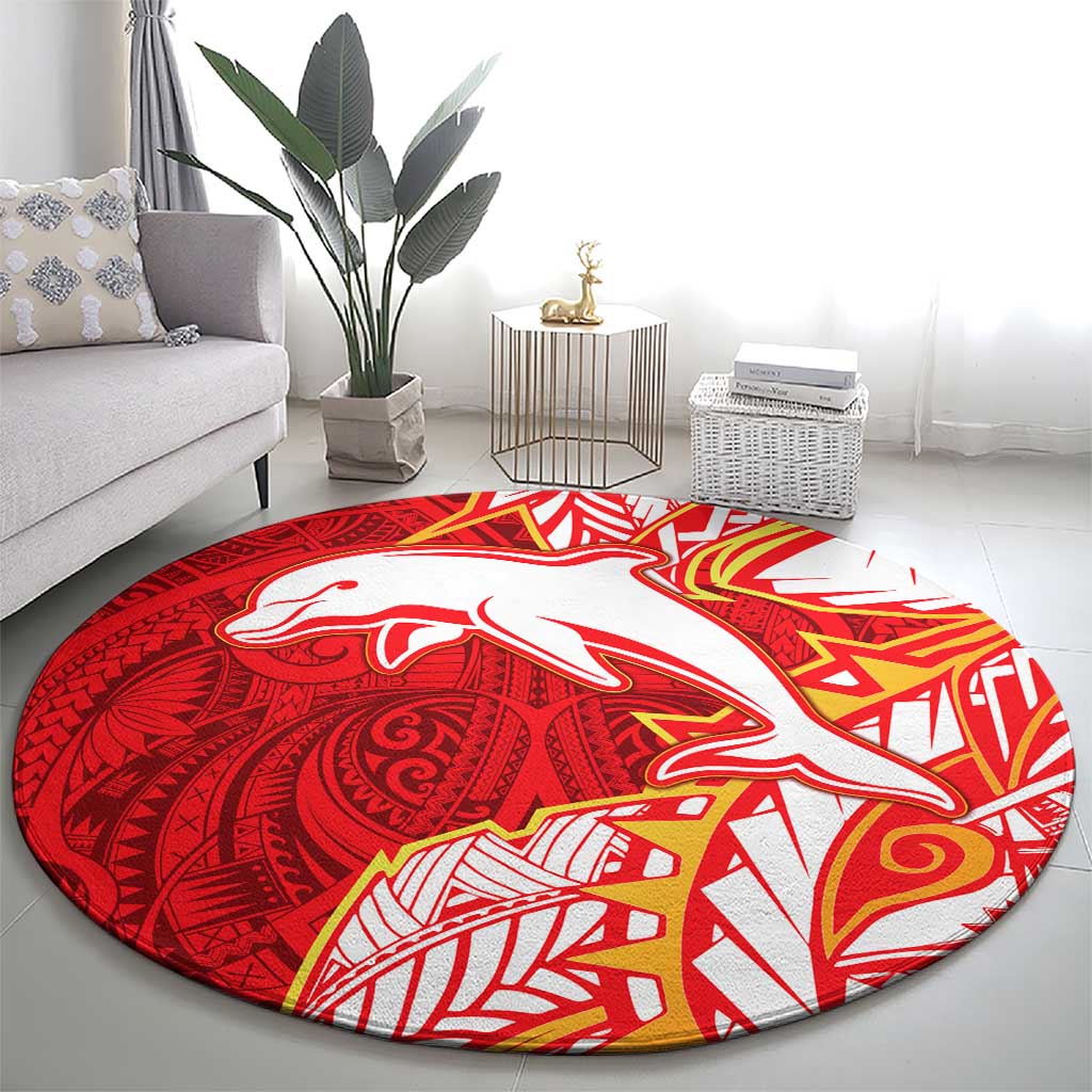 Dolphins Round Carpet Polynesian Tribal Tattoo Pacific Sport Art
