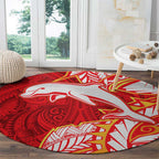 Dolphins Round Carpet Polynesian Tribal Tattoo Pacific Sport Art