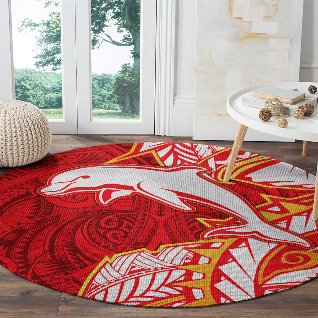 Dolphins Round Carpet Polynesian Tribal Tattoo Pacific Sport Art